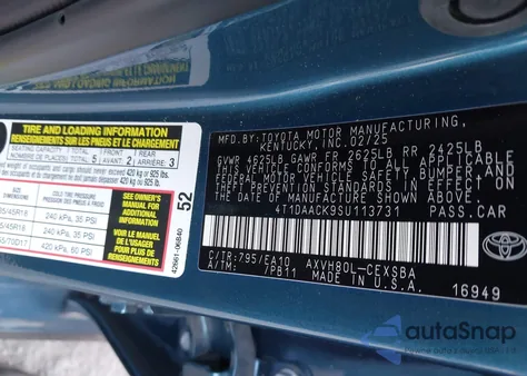 2025 Toyota Camry Se from USA, damaged, VIN 4T1DAACK9SU113731